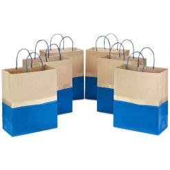 Hallmark 13" Blue And Kraft Paper 6-Pack Gift Bag