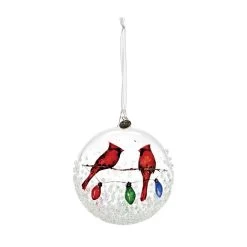 Cardinals On Light String 2023 Blown Glass Ornament