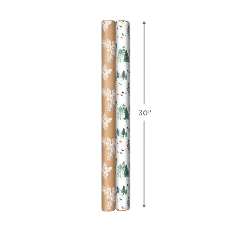 Hallmark Elegant Evergreens 2-Pack Holiday Wrapping Paper, 150 Sq. Ft. - Image 4