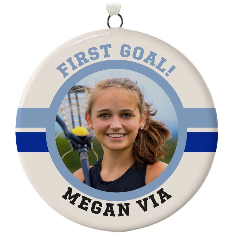 Lacrosse Ceramic Circle Personalized Photo Ornament