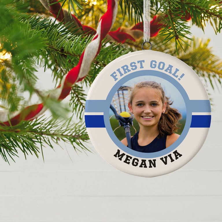 Lacrosse Ceramic Circle Personalized Photo Ornament - Image 2