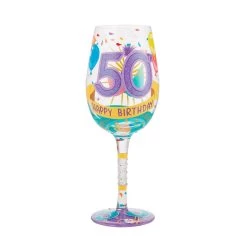 Lolita Happy 50th Birthday Handpainted Wine Glass, 15 Oz.