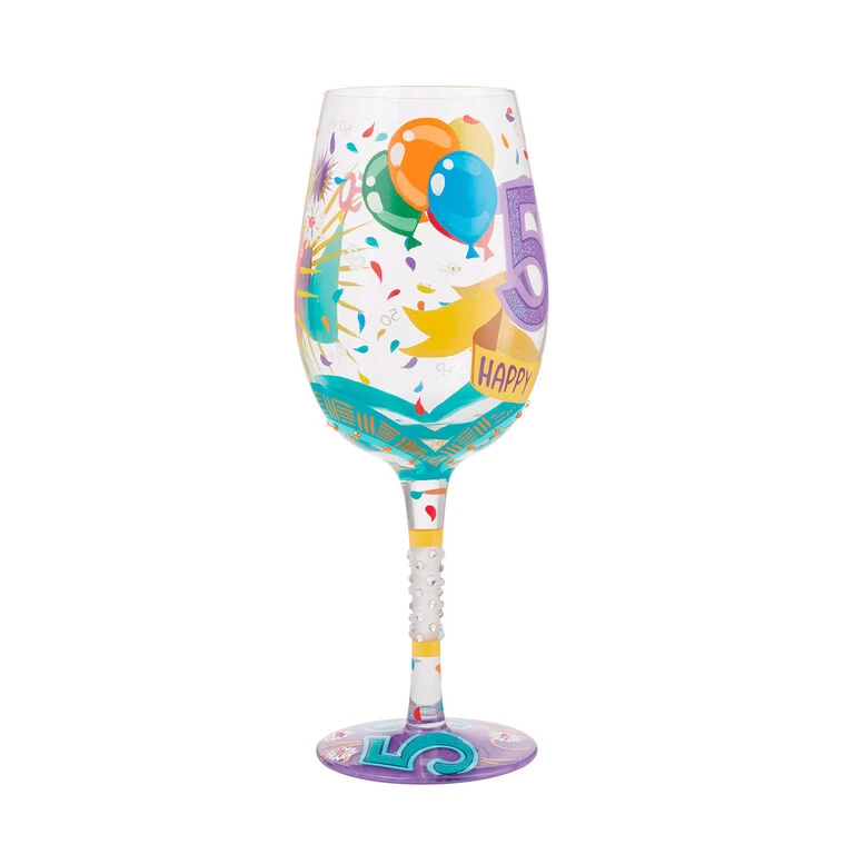 Lolita Happy 50th Birthday Handpainted Wine Glass, 15 Oz. - Image 2
