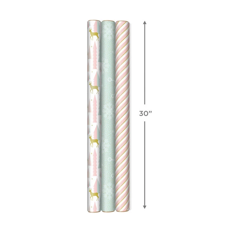 Hallmark Pink And Mint Assorted 3-Pack Christmas Wrapping Paper, 120 Sq. Ft. - Image 7