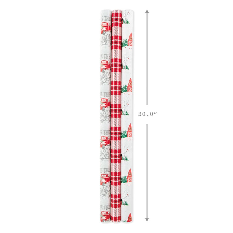 Hallmark Rustic Winter 3-Pack Reversible Metallic Christmas Wrapping Paper, 120 Sq. Ft. - Image 3