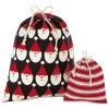 Hallmark 10" And 20" Santa And Stripes 2-Pack Fabric Christmas Gift Bags
