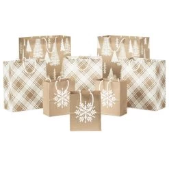 Hallmark Christmas Kraft 8-Pack Holiday Gift Bags, Assorted Sizes And Designs